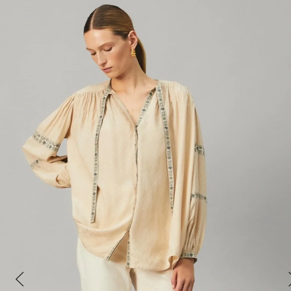 $222 Sale - NWT Tory Burch Silk Jacquard Ribbon Blouse size 4 $498 - Picture 3 of 6